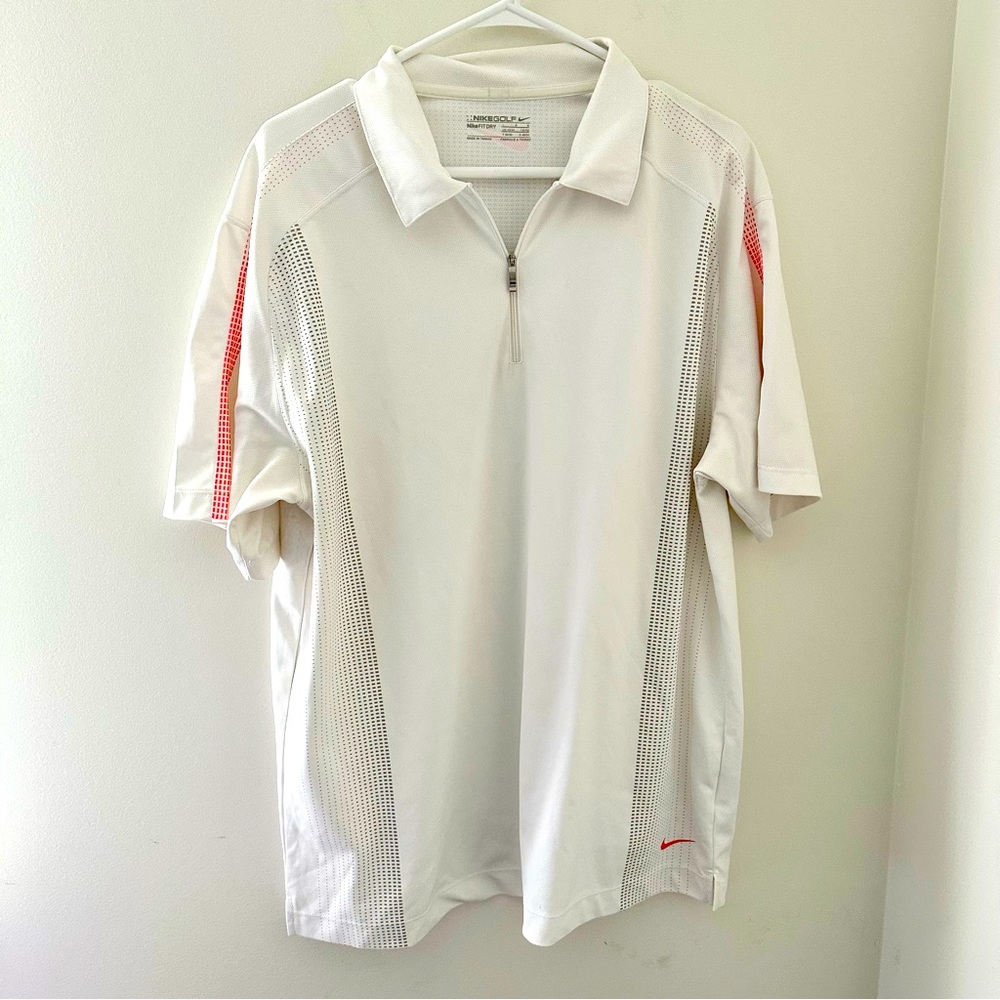 Nike Golf Dri Fit Polo Mens L  Performance White Collared Short Sleeve Shirt